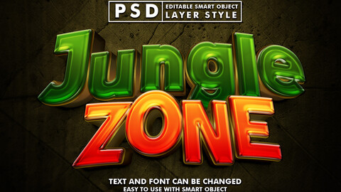 Jungle Zone PSD fully editable text effect. Layer style PSD mockup template