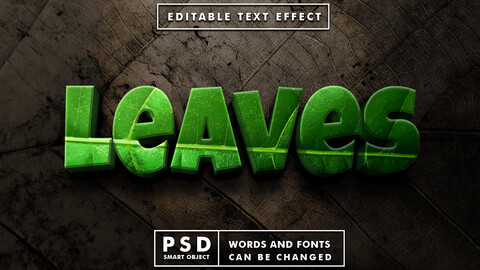 Leaves PSD fully editable text effect. Layer style PSD mockup template