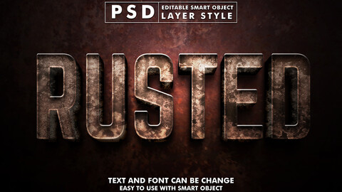 Rusted PSD fully editable text effect. Layer style PSD mockup template