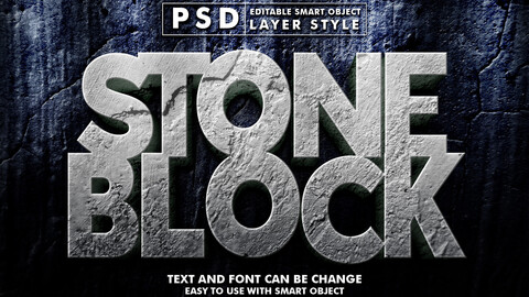 Stone Block PSD fully editable text effect. Layer style PSD mockup template