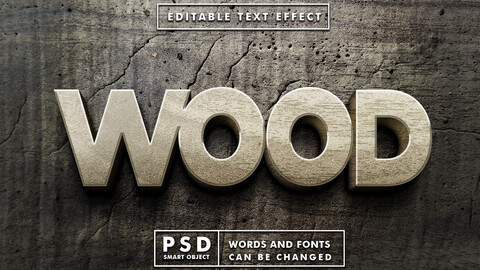 Wood PSD fully editable text effect. Layer style PSD mockup template