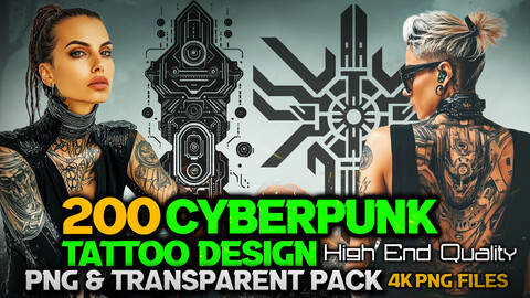 200 Cyberpunk Tattoo Design and Print Art( PNG Files )-4K- High Quality