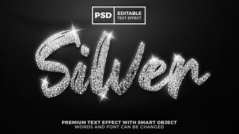 3D Silver. PSD fully editable text effect. Layer style PSD mockup template