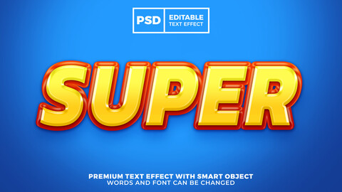 3D Super. PSD fully editable text effect. Layer style PSD mockup template