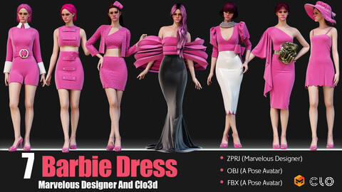 7 Women's Barbie Outfit (CLO3D, MD PROJECTS+OBJ+FBX) Vol 01