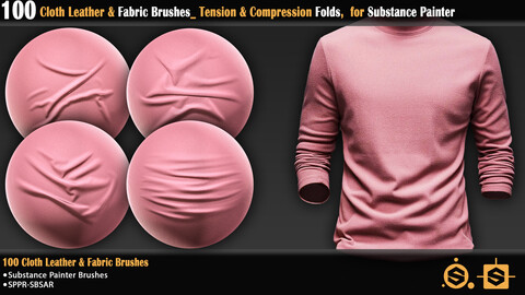 100  Cloth Leather & Fabric Brushes_ Tension & Compression Folds,  for Substance Painter+ Video Tutorial