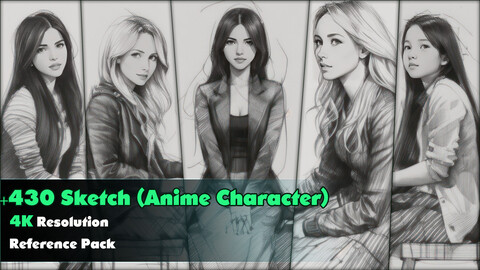 +430 Sketch (Anime Character ) Reference Pack _4k_ V57