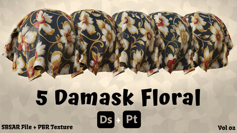 Damask Floral Fabrics - PBR Texture + SBSAR File - Vol 2