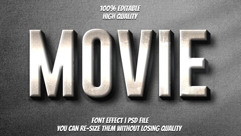 3D Movie. PSD fully editable text effect. Layer style PSD mockup template