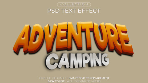 3D Adventure. PSD fully editable text effect. Layer style PSD mockup template