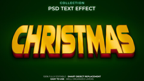 3D Christmas. PSD fully editable text effect. Layer style PSD mockup template