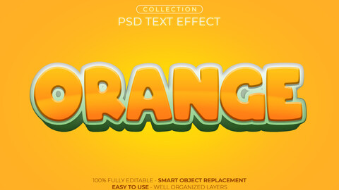 3D Orange. PSD fully editable text effect. Layer style PSD mockup template