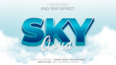 3D Sky. PSD fully editable text effect. Layer style PSD mockup template