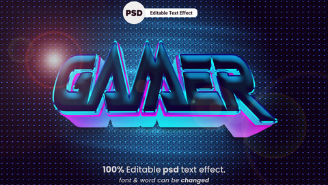 3D Gamer. PSD fully editable text effect. Layer style PSD mockup template