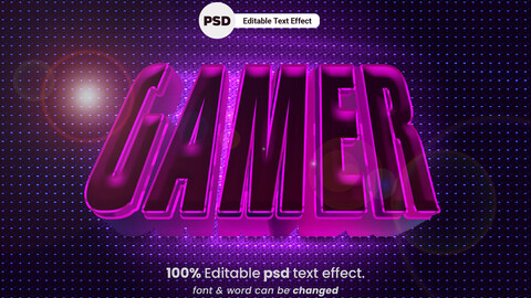 3D Gamer. PSD fully editable text effect. Layer style PSD mockup template