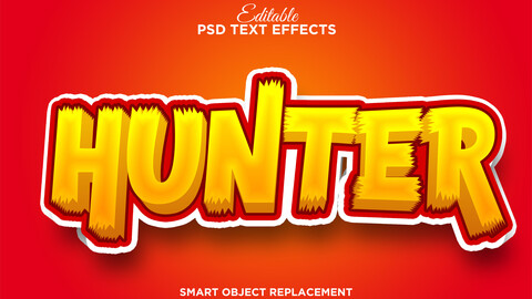 3D Hunter. PSD fully editable text effect. Layer style PSD mockup template