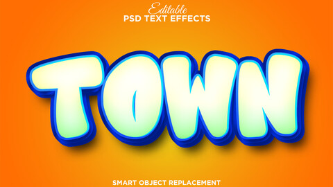 3D Town. PSD fully editable text effect. Layer style PSD mockup template