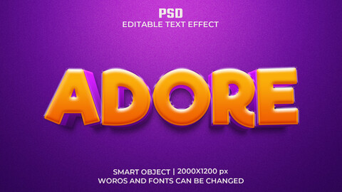 Adore PSD fully editable text effect. Layer style PSD mockup template