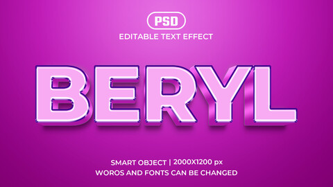 Beryl PSD fully editable text effect. Layer style PSD mockup template