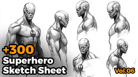 +300 Superhero Sketch Sheet Reference Images(4k)