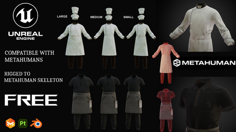 Free Chef and Barista Outfit Collection (Low-Poly) for Average Male MetaHuman