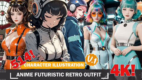 511 Anime Futuristic Retro Outfits Diverse Outfit Character Design Reference Art V1 4K