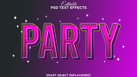 3D Party. PSD fully editable text effect. Layer style PSD mockup template