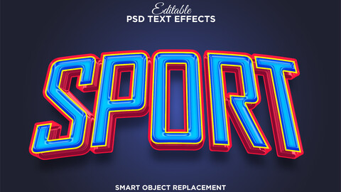 3D Sport. PSD fully editable text effect. Layer style PSD mockup template