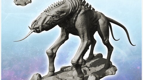 Alien creature with four legs and outstretched tongue (6) | STL for 3D Printing Printer | Hard Surface