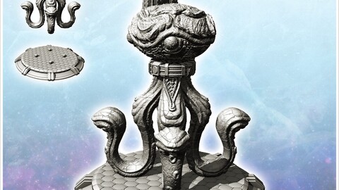 Alien octopus creature with tentacle and antenna (15) | STL for 3D Printing Printer | Hard Surface