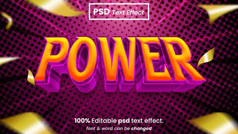 3D Power. PSD fully editable text effect. Layer style PSD mockup template