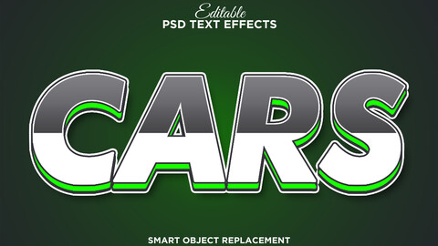 3D Cars. PSD fully editable text effect. Layer style PSD mockup template