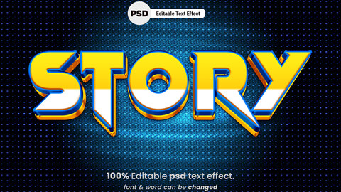 3D Story. PSD fully editable text effect. Layer style PSD mockup template