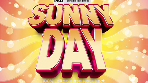 3D Sunny Day. PSD fully editable text effect. Layer style PSD mockup template