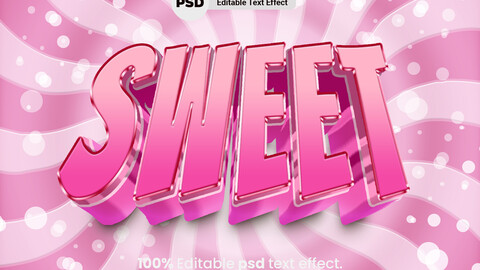 3D Sweet. PSD fully editable text effect. Layer style PSD mockup template