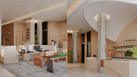 Modern hotel lobby  front desk  negotiation area-cr