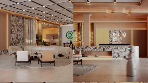 Modern Log Art Hotel Front Desk Lobby