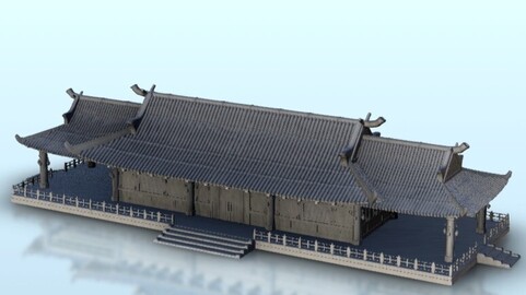 Asian longhouse with columns 7 | STL for 3D Printing Printer | Hard Surface