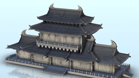 Asian palace with double roof 12 | STL for 3D Printing Printer | Hard Surface