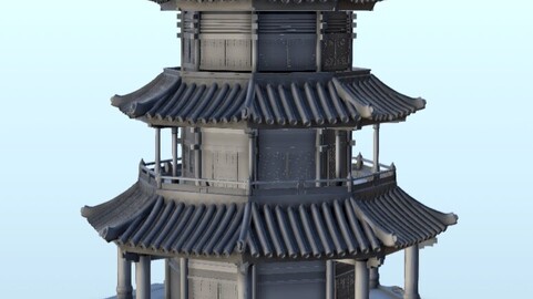 Octagonal two-stories pagoda with columns 18 | STL for 3D Printing Printer | Hard Surface