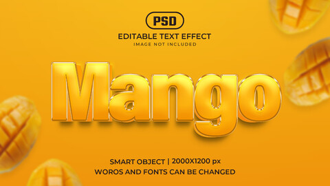 Mango PSD fully editable text effect. Layer style PSD mockup template