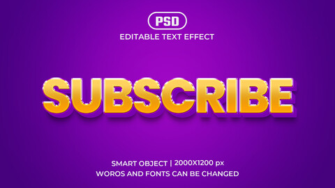 Subscribe PSD fully editable text effect. Layer style PSD mockup template