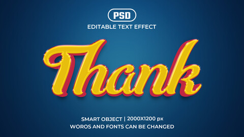 Thank PSD fully editable text effect. Layer style PSD mockup template