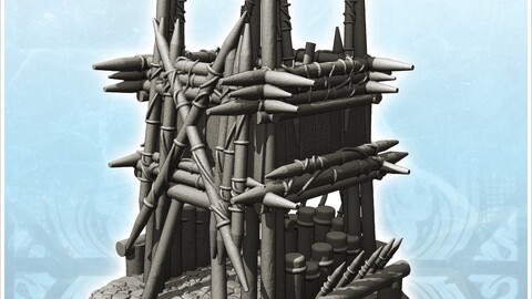 Wooden spike tower with storey and roof (7) | STL for 3D Printing Printer | Hard Surface