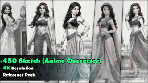 +450 Sketch (Anime Character ) Reference Pack _4k_ V59