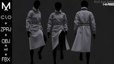 New Coat Female Marvelous designer/Clo3d OBJ mtl FBX ZPRJ +A-POSE