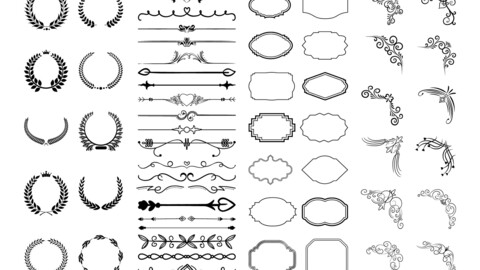 Ornamental Vector Elements, Frames, Flourishes, Arrows, Laurel, Wreaths, Elegant Minimalist Ornate Antique, EPS File