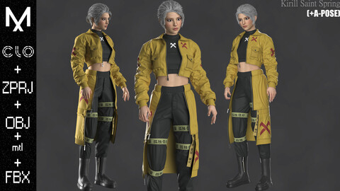 New Outfit Female Marvelous designer/Clo3d OBJ mtl FBX ZPRJ +A-POSE