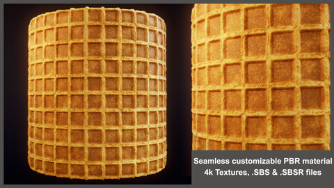 Seamless Waffle PBR Material Textures (food, ice cream, sweet, realistic, wafer, waffles, foods, dessert)