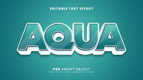 3D Aqua. PSD fully editable text effect. Layer style PSD mockup template